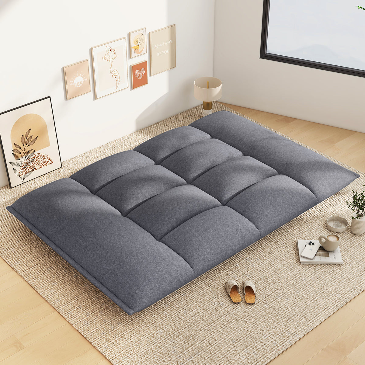 Floor Sofa Chair with 5-Postion Adjustable Backrest and Armrests-Grey