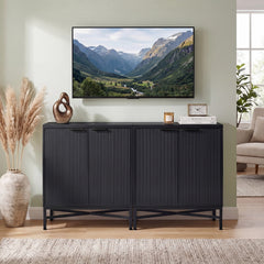Fluted Sideboard Buffet Cabinet with 2 Doors and Adjustable Shelf-Black