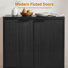 Fluted Sideboard Buffet Cabinet with 2 Doors and Adjustable Shelf-Black