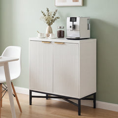 Fluted Sideboard Buffet Cabinet with 2 Doors and Adjustable Shelf-White