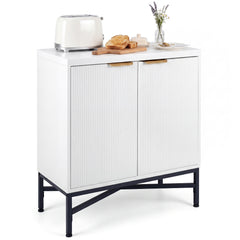 Fluted Sideboard Buffet Cabinet with 2 Doors and Adjustable Shelf-White