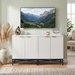 Fluted Sideboard Buffet Cabinet with 2 Doors and Adjustable Shelf-White