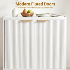 Fluted Sideboard Buffet Cabinet with 2 Doors and Adjustable Shelf-White