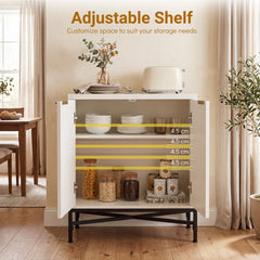 Fluted Sideboard Buffet Cabinet with 2 Doors and Adjustable Shelf-White