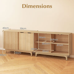 Fluted Sideboard with Adjustable Shelves and Sliding Door for Living Room-Natural
