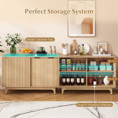 Fluted Sideboard with Adjustable Shelves and Sliding Door for Living Room-Natural