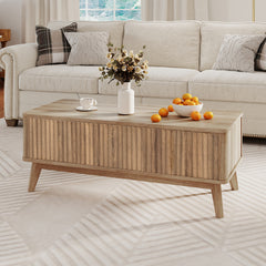 Fluted Lift Top Coffee Table with Lift Tabletop and Hidden Compartments-Brown