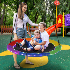 Flying Saucer Tree Swing with 8 Light Modes and Adjustable Hanging Ropes-Colourful