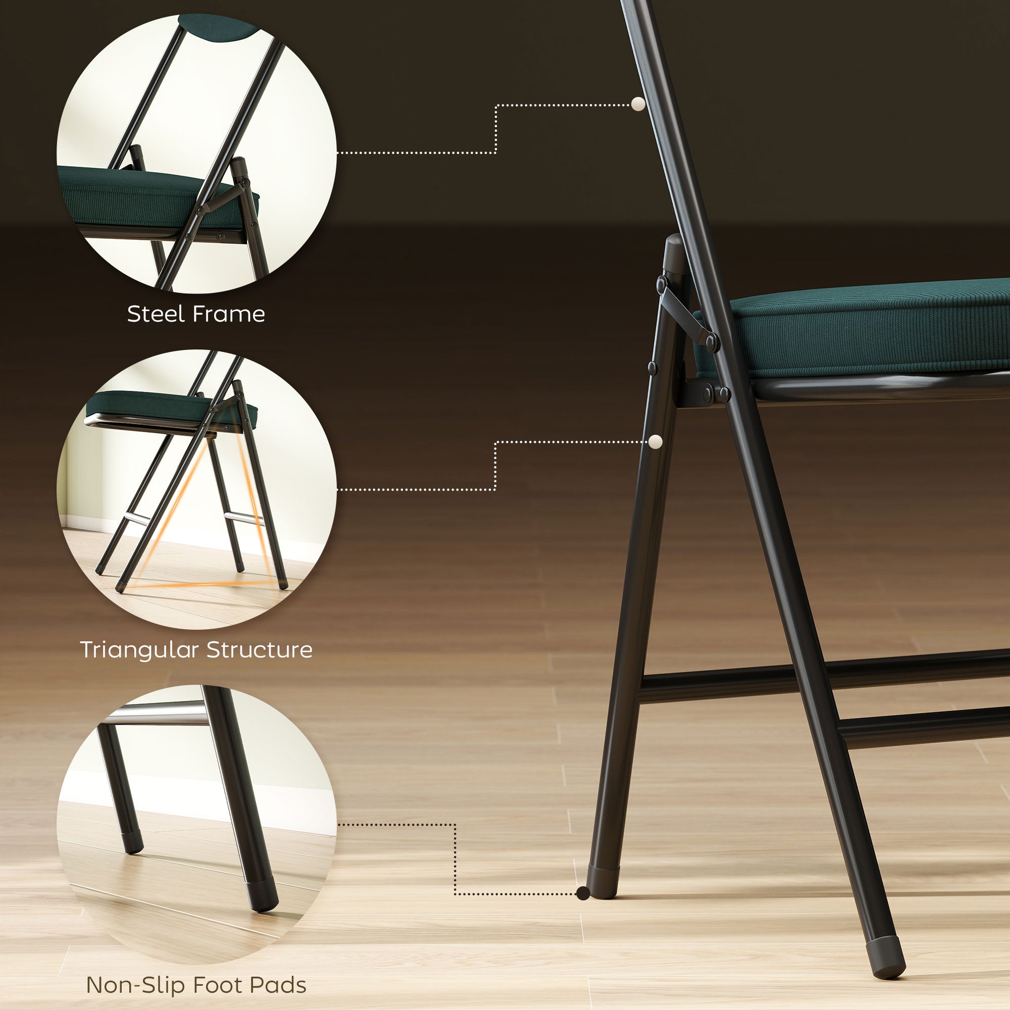 HOMCOM Set of Four Folding Corduroy Seat Chairs - Blue