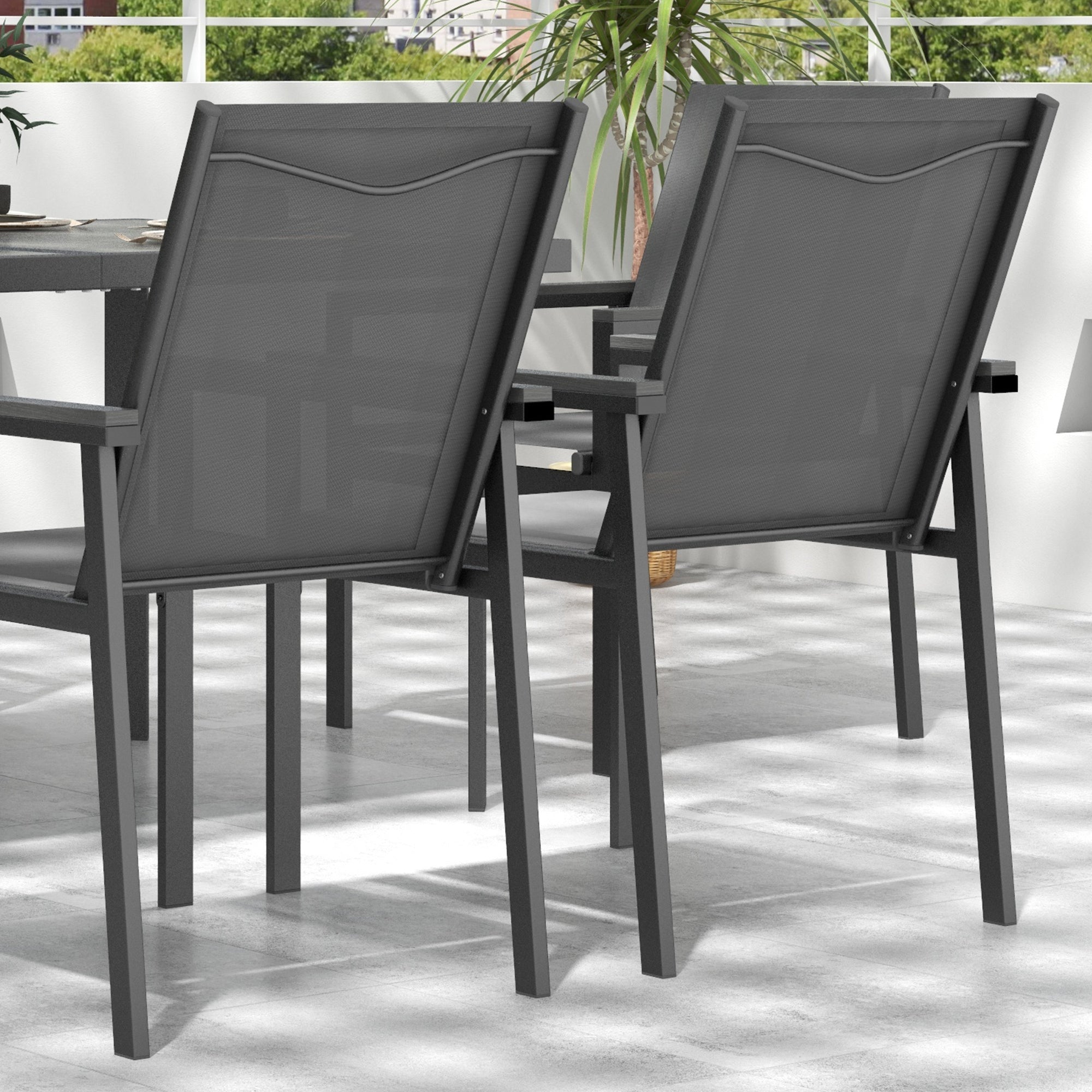 Outsunny Seven-Piece Metal Dining Set, with Glass-Top Table - Grey