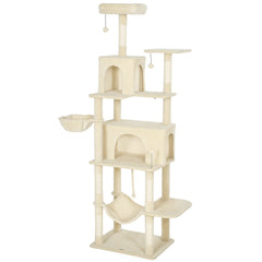 PawHut 202cm Cat Tree with 6 Scratching Posts, 2 Hammocks, 2 Condos, 2 Perches, Pompoms, for Cats to Rest and Play, Beige