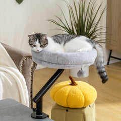 PawHut Cat Desk Bed, Cat Hammock 360 degrees Rotatable Adjustable for Window, Table, Work, Grey