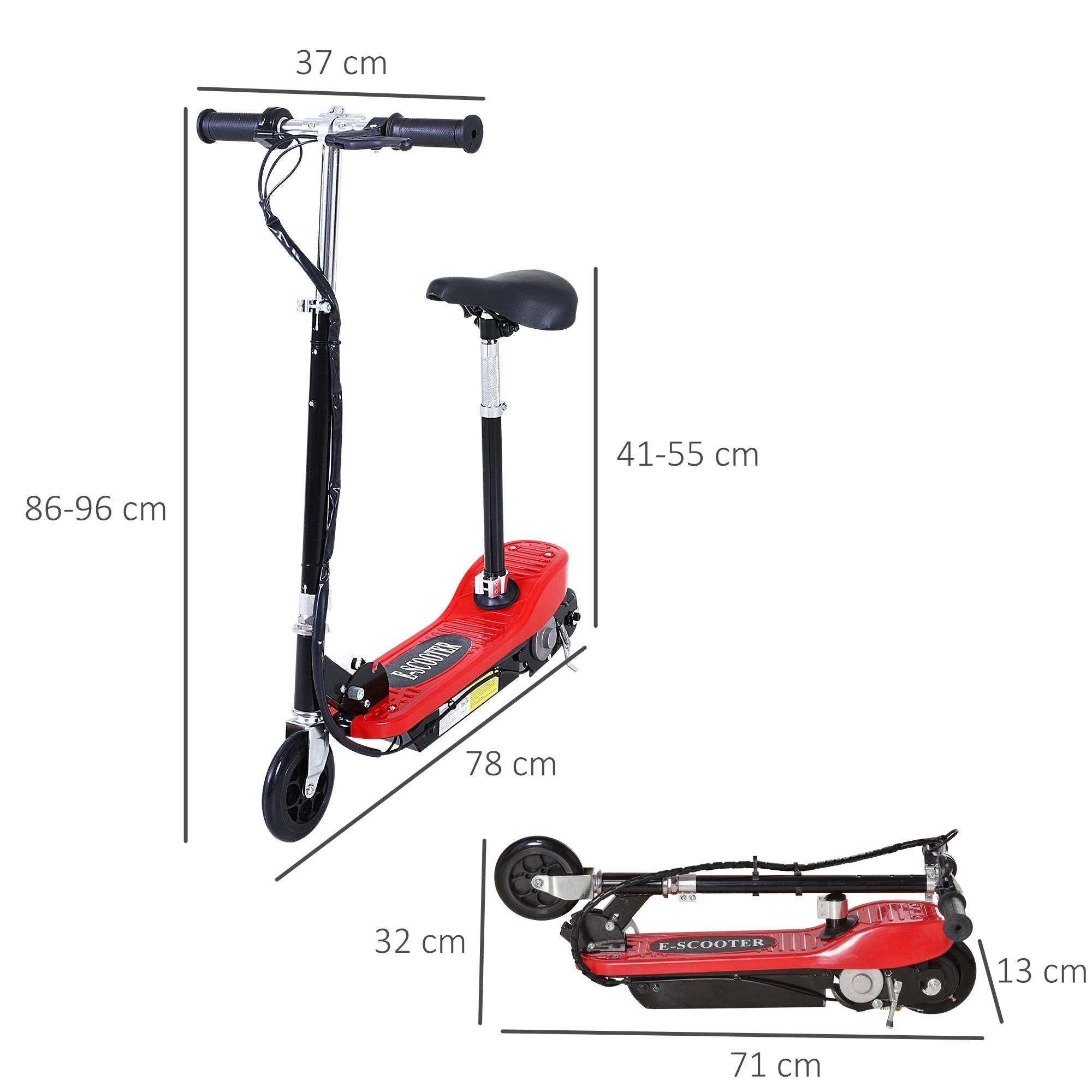 HOMCOM Powered E-Scooter Ride-On, with Brakes, Adjustable Seat, Adjustable Handlebars, Red