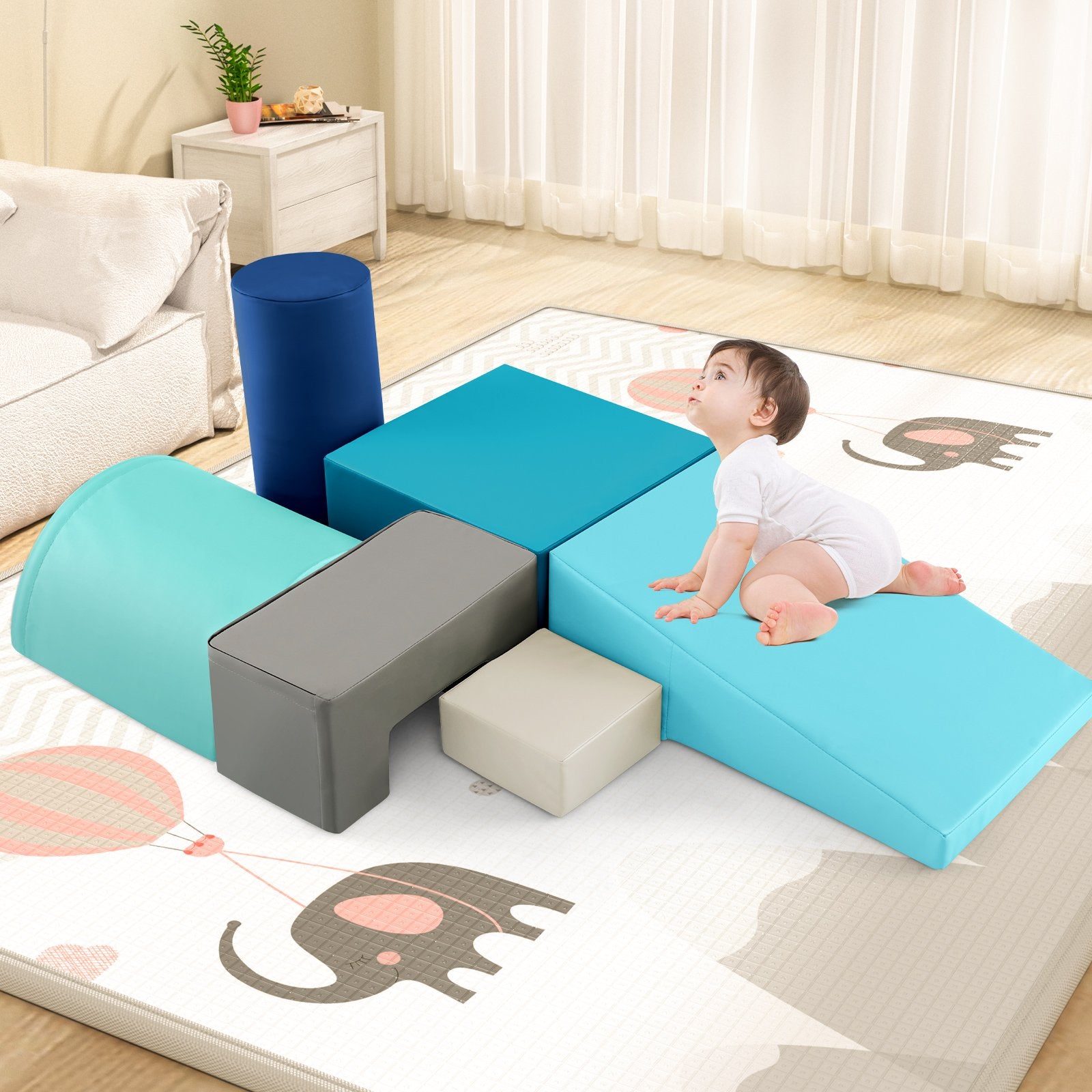 Foam Climbing Blocks with PU Cover for Toddlers 1-3-Navy