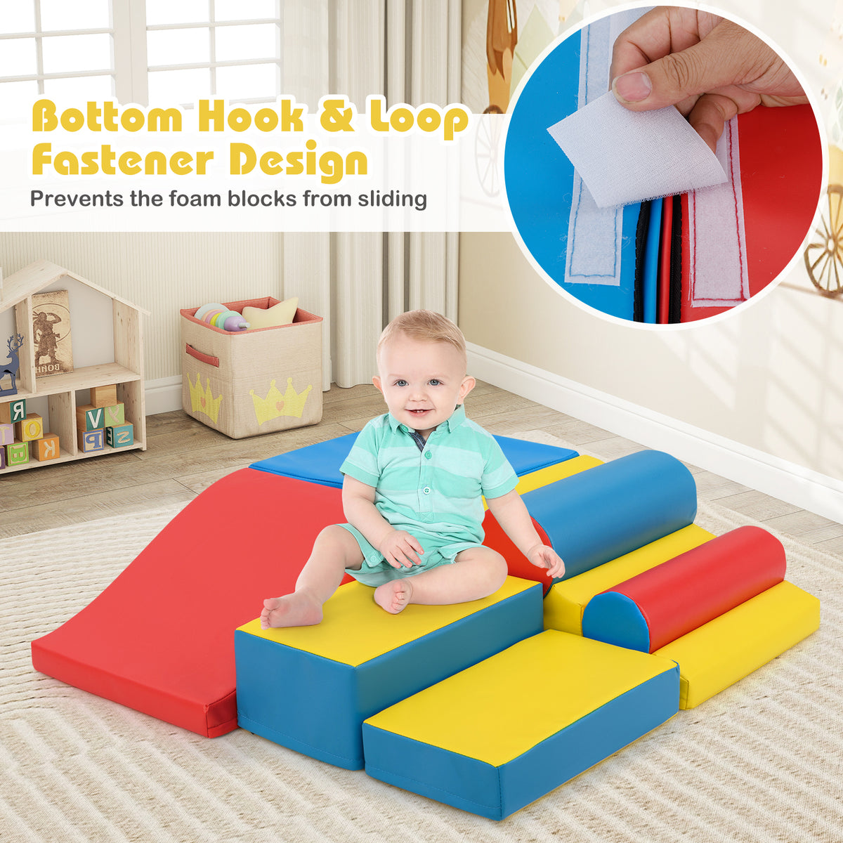 7-Piece Foam Climbing Blocks with Hook and Loop Fasteners for Toddlers-Colourful