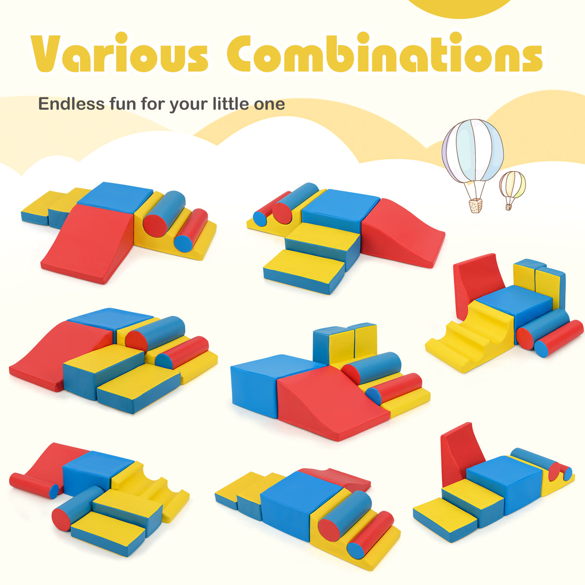 7-Piece Foam Climbing Blocks with Hook and Loop Fasteners for Toddlers-Colourful