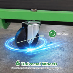 Close up of a swivel wheel on the green creeper
