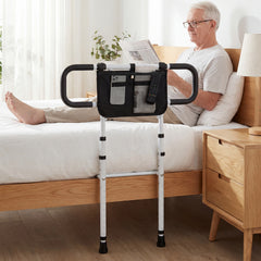Foldable Bed Rail for Seniors Bed Rail for Elderly Adults Safety with Adjustable Width and Height-White