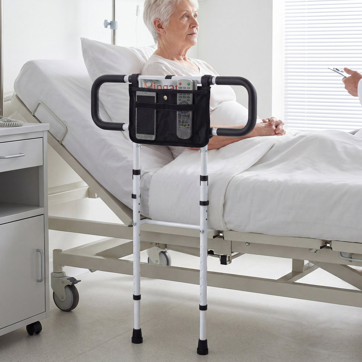 Foldable Bed Rail for Seniors Bed Rail for Elderly Adults Safety with Adjustable Width and Height-White