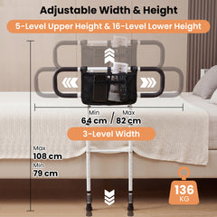 Foldable Bed Rail for Seniors Bed Rail for Elderly Adults Safety with Adjustable Width and Height-White