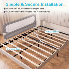 The bed rail showing the installation of the base and securing straps