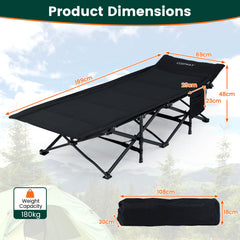 Foldable Camping Cot for Adults Heavy Duty Sleeping Bed with Slanted Headrest-Black
