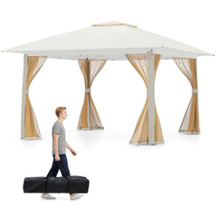 Foldable Canopy Tent with Mesh Netting and Double Roof-Beige