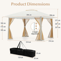 Foldable Canopy Tent with Mesh Netting and Double Roof-Beige