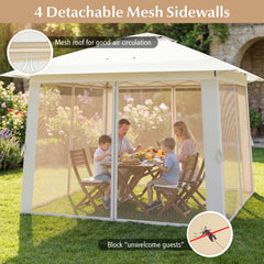 Foldable Canopy Tent with Mesh Netting and Double Roof-Beige