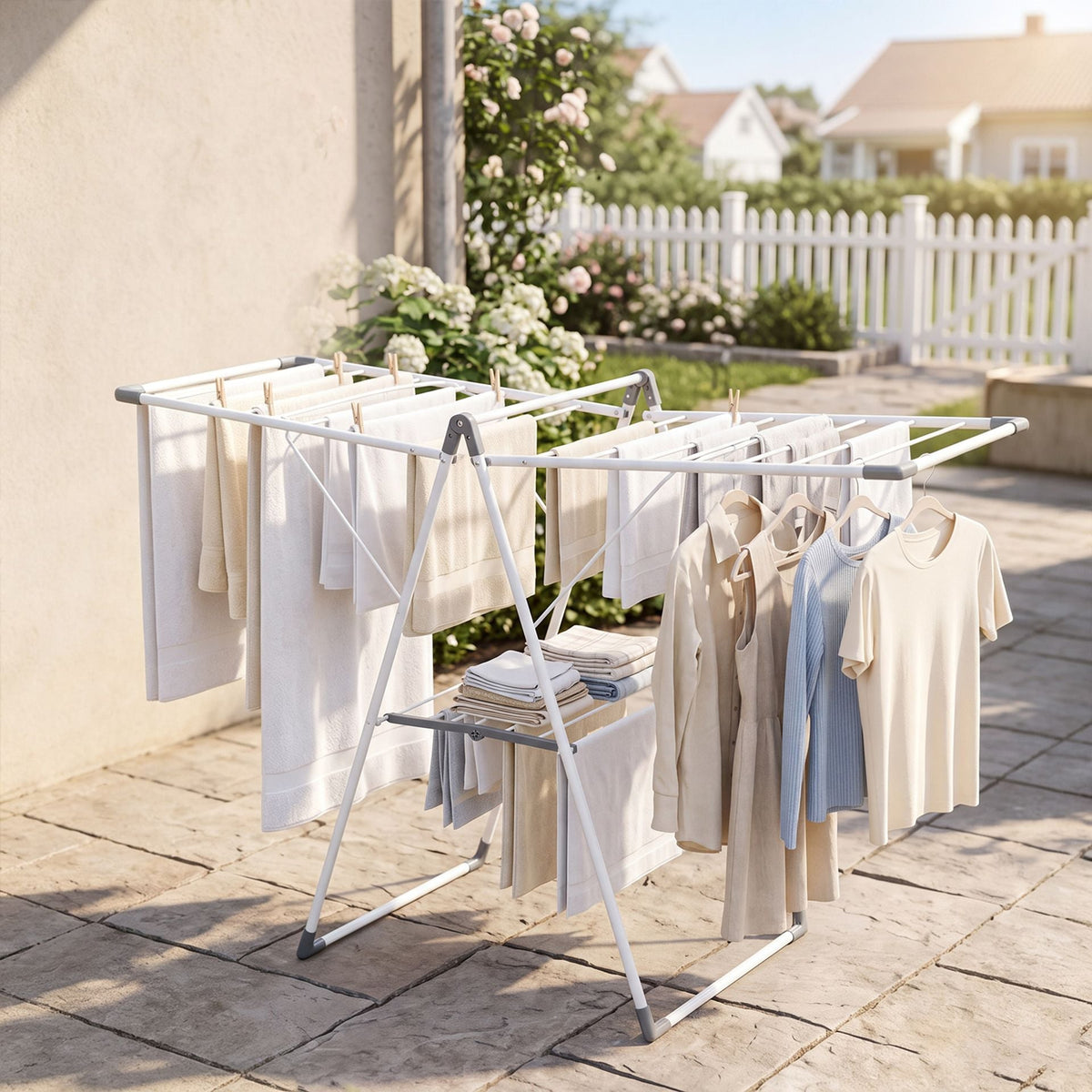 Foldable Clothes Drying Rack with 3-Level Adjustable Wings Space-Saving Collapsible Laundry Rack-White