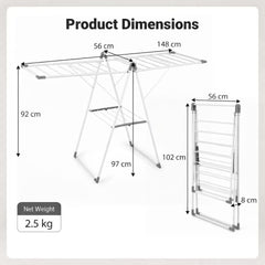 Foldable Clothes Drying Rack with 3-Level Adjustable Wings Space-Saving Collapsible Laundry Rack-White