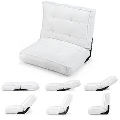 Foldable Floor Chair with Reclining Backrest and Foam Filling-White