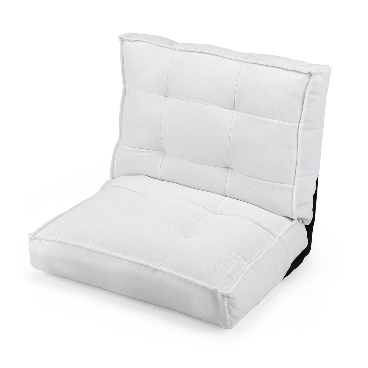 Foldable Floor Chair with Reclining Backrest and Foam Filling-White