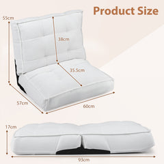 Foldable Floor Chair with Reclining Backrest and Foam Filling-White