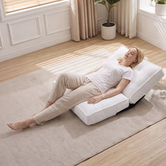 Foldable Floor Chair with Reclining Backrest and Foam Filling-White