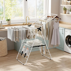 Foldable Gullwing Clothes Drying Rack with 142 cm Adjustable Wings