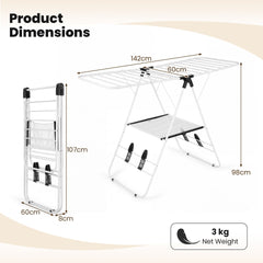 Foldable Gullwing Clothes Drying Rack with 142 cm Adjustable Wings