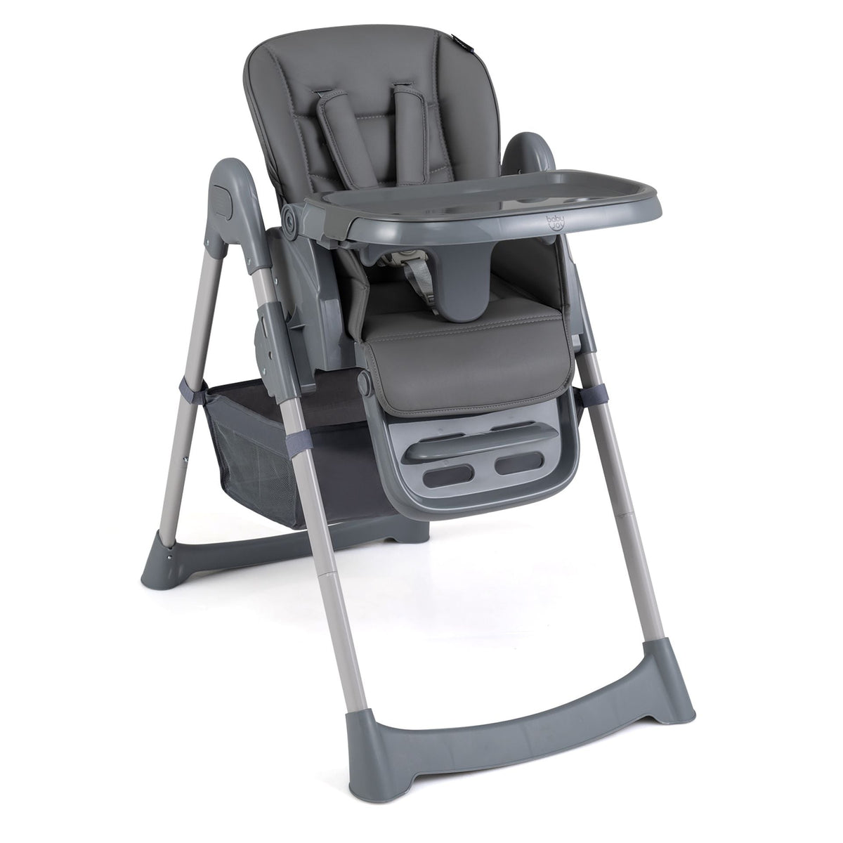 Foldable High Chair with 7-Level Height Adjustment for Babies and Toddlers-Grey