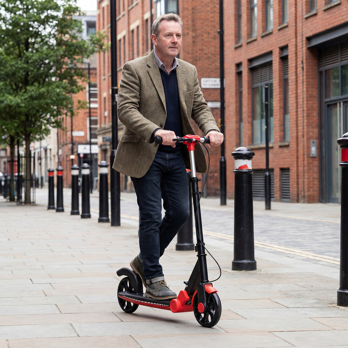 Foldable Kick Scooter with 2 Light-up Wheels and Rear Brake-Red