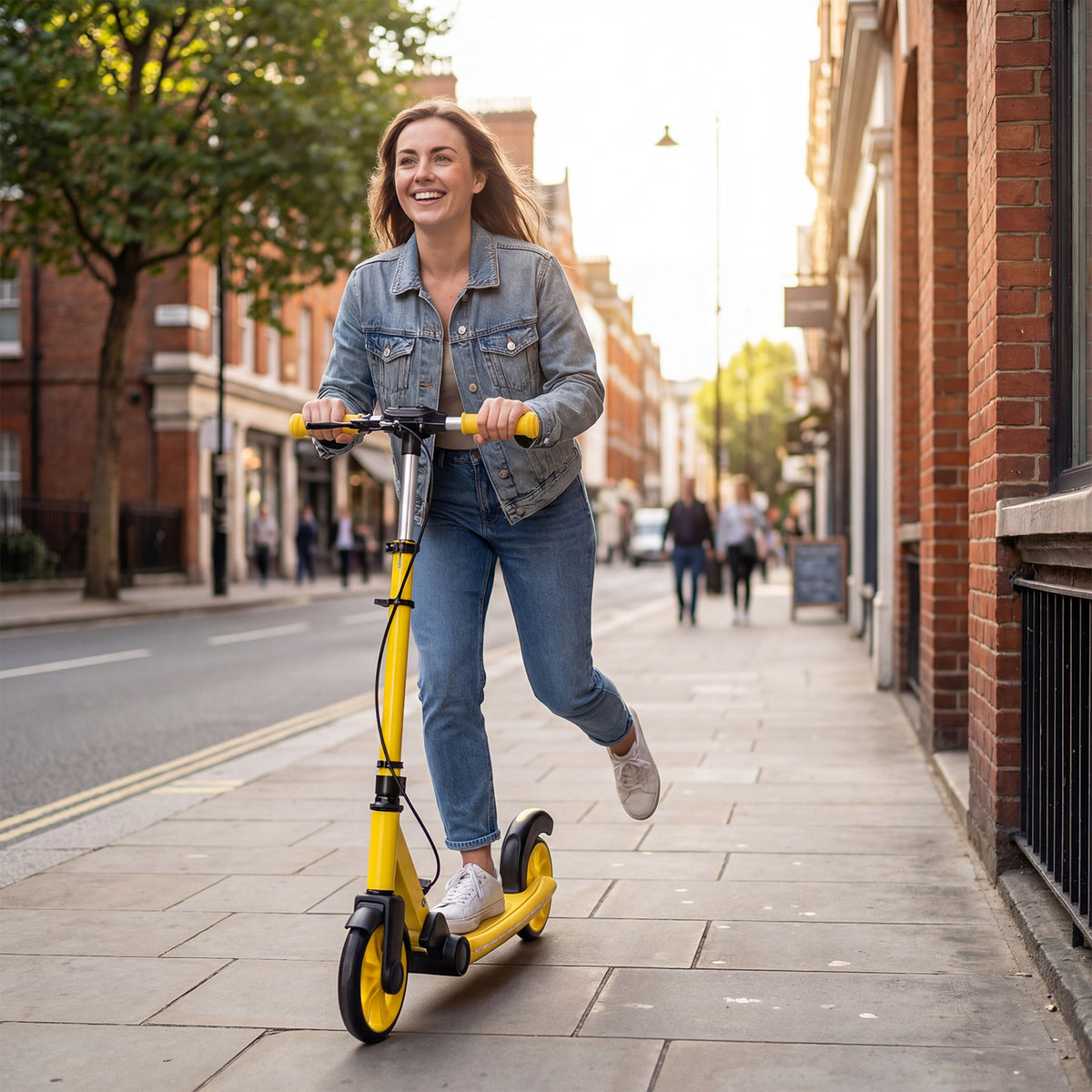 Foldable Kick Scooter with 2 Light-up Wheels and Rear Brake-Yellow