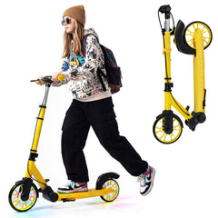 Foldable Kick Scooter with 2 Light-up Wheels and Rear Brake-Yellow