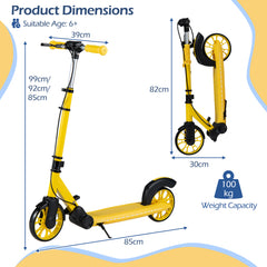 Foldable Kick Scooter with 2 Light-up Wheels and Rear Brake-Yellow