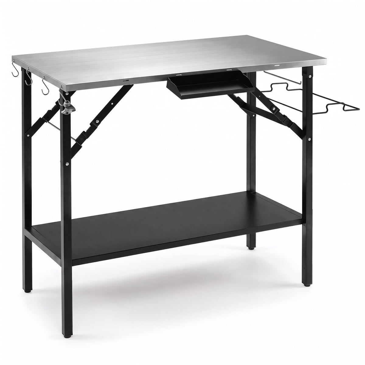 Foldable Outdoor Cook Station with Removable Shelves-Black