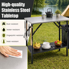 Foldable Outdoor Cook Station with Removable Shelves-Black