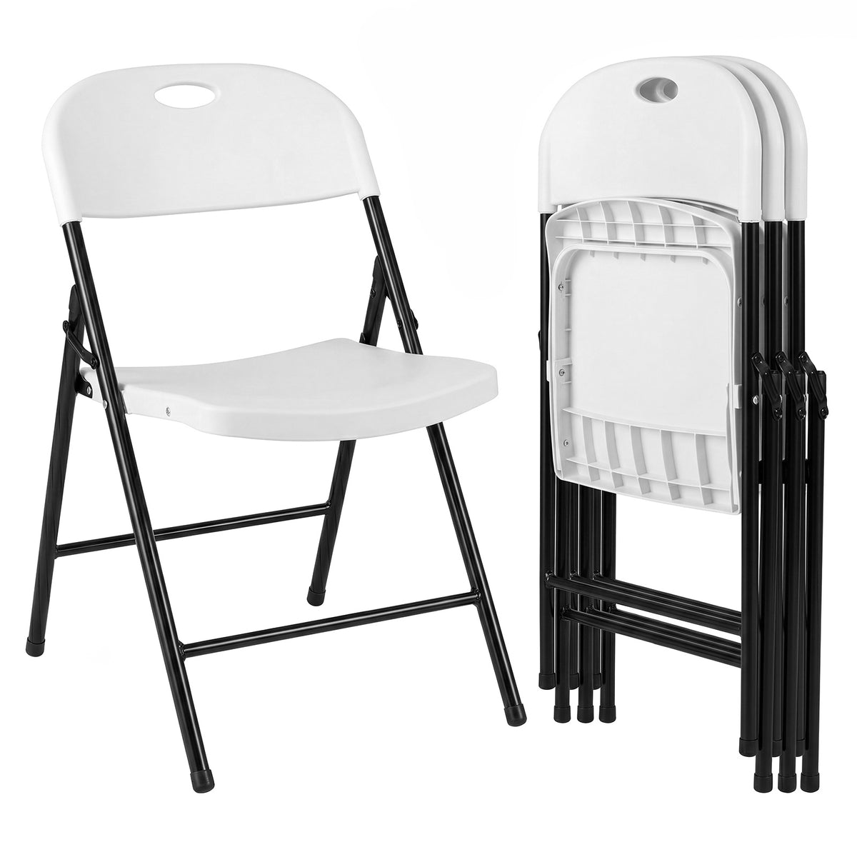 Foldable Plastic Chairs Set of 4 with Ergonomic Backrest