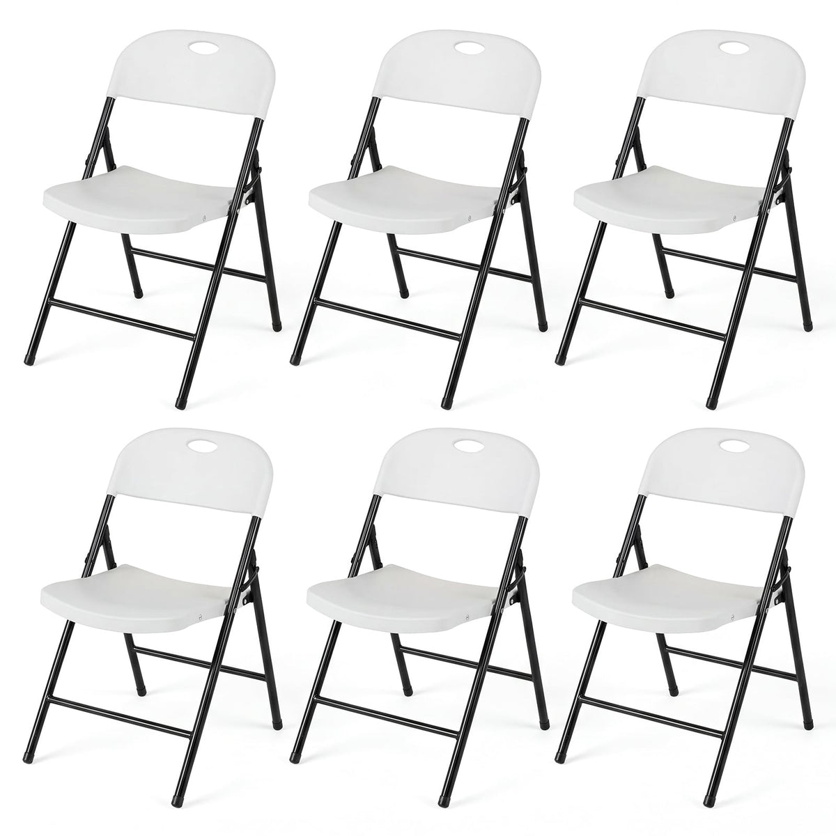 Foldable Plastic Chairs Set of 6 with Ergonomic Backrest