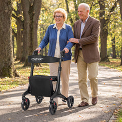 Foldable Rollator Walker with Seat and Carbon Fiber Structure for Seniors-Black