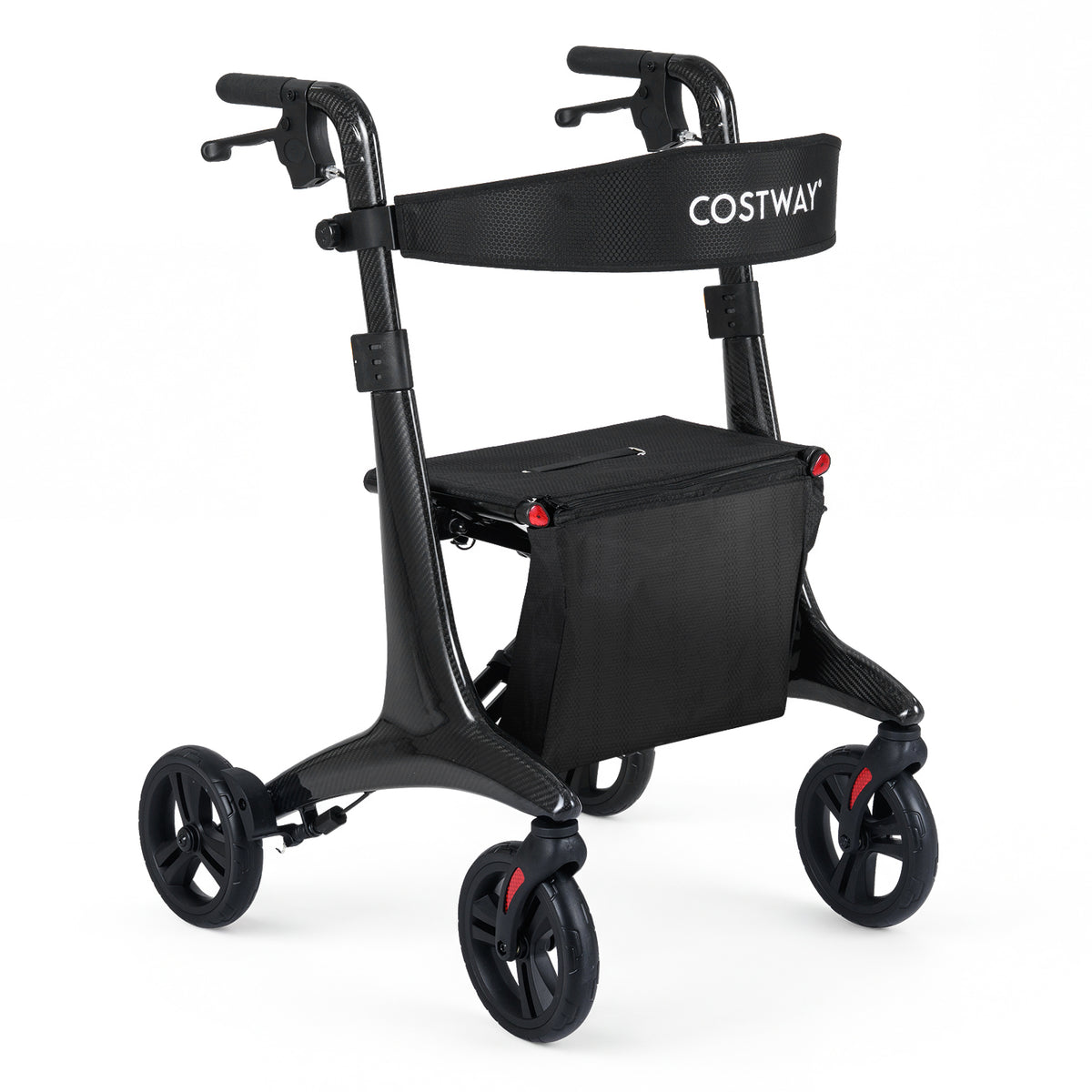 Foldable Rollator Walker with Seat and Carbon Fiber Structure for Seniors-Black