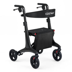 Foldable Rollator Walker with Seat and Carbon Fiber Structure for Seniors-Black
