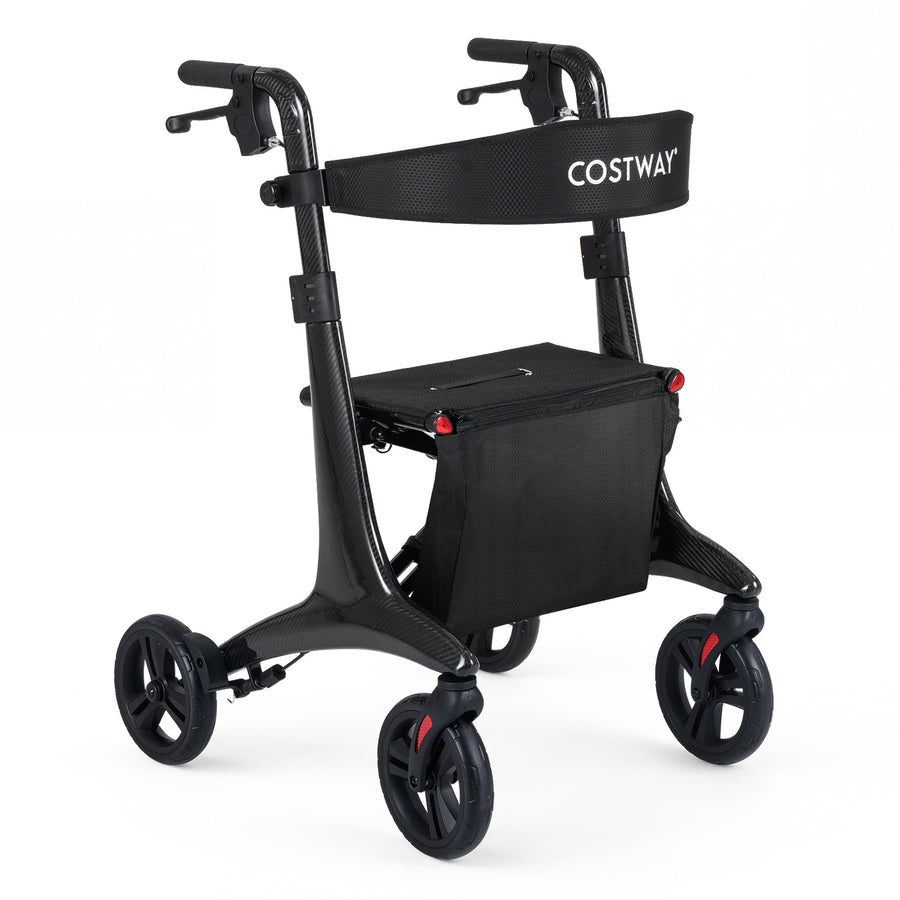 Foldable Rollator Walker with Seat and Carbon Fiber Structure for Seniors-Black